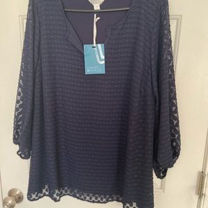 NWT Market & Spruce Ezide Split neck top - Navy 2X